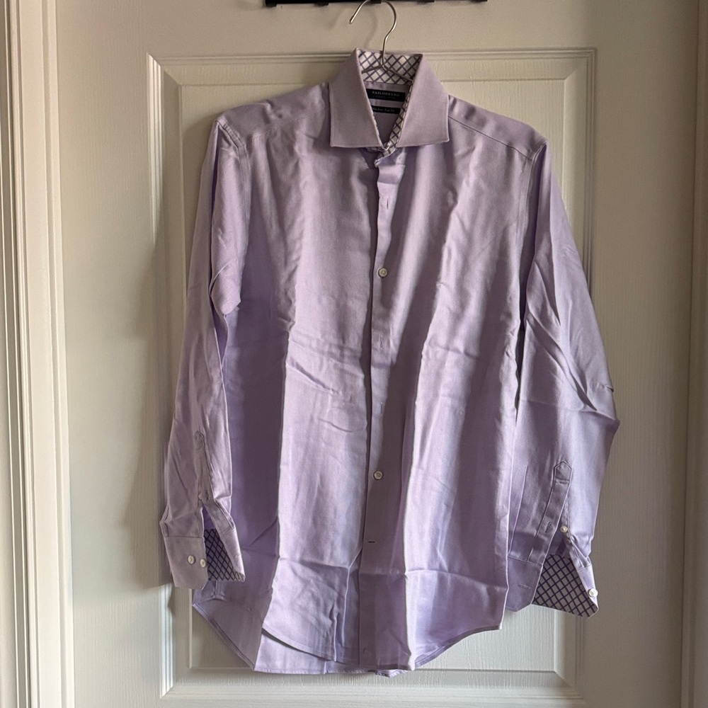 Tailorbyrd Lavender Dress Shirt with Patterned Collar Accents